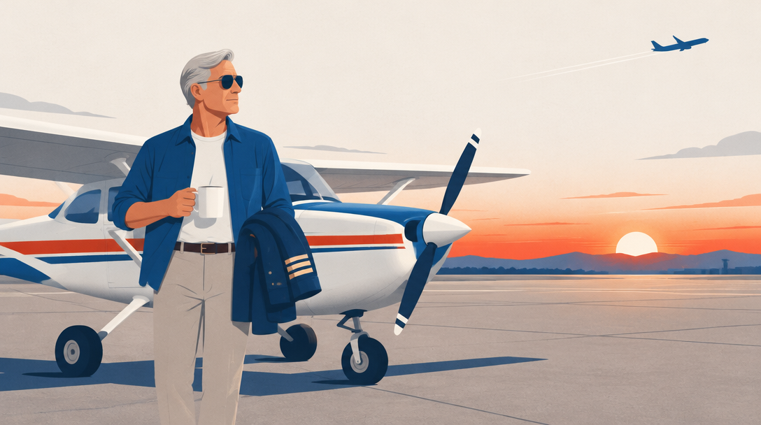 Illustration of a pilot enjoying personal flying beside a club airplane