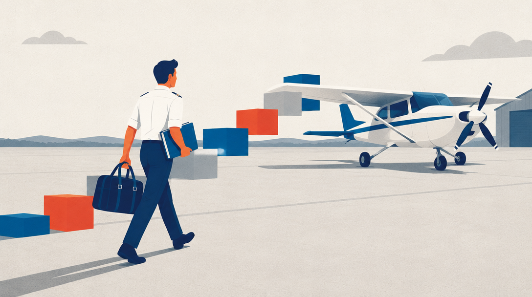 Illustration of a pilot building experience toward a flying career
